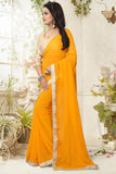 Georgette Designer Sarees Yellow Colored Pearl Lace Border Partywear Saree