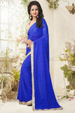 Partywear Sarees Blue Colored Georgette Designer Sarees With Pearl Lace Border
