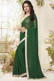 Latest Georgette Designer Sarees Green Colored Partywear saree With Pearl Lace Border