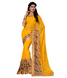 Yellow Color Georgette Sarees With Floral Print Work S052