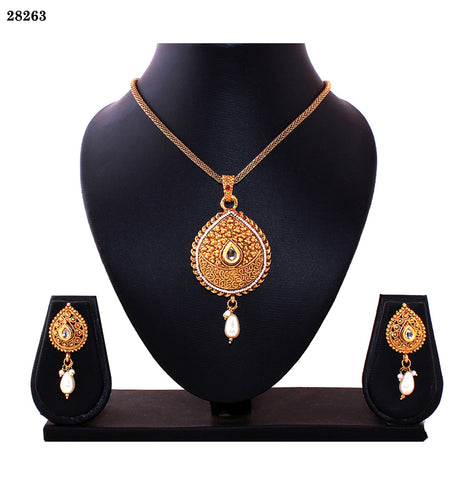 Jewelry Necklaces Gold Colored Alloy With Moti & Diamond Opera Necklace