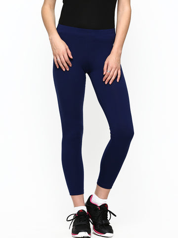 Cotton & Elastane Blend Blue Leggings For Girls LS3