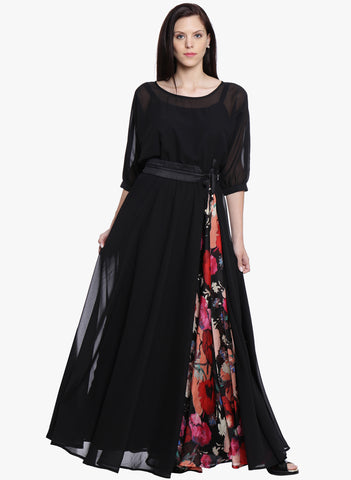 Daily Deals Black Dress Printed Maxi Dress Flared Dress For Girls