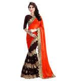 Party Wear Multicolored Georgette Saree Kutch Embroidered Wedding Saree With Blouse