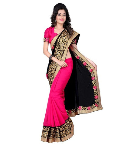 Shop Online Party Wear Georgette Black Faux Saree For Women