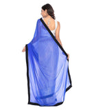 Designer Net Sarees Blue & Cream Color Plain Border & Lace Work Net Saree For Women