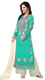 Kurti With Plazo Cyan Color Gerogette Palazzo Suits Semi Stitched Palazzo Kameez Dupatta Online