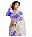 Blue Color Net Saree With Floral Heavy Embroidery Work Saree
