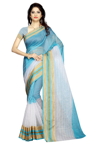 Latest Cotton Saree Stripes Design Polycotton Printed Saree For Women