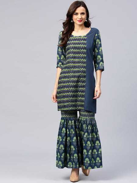 Latest Sharara Suits Blue & Green Printed Sharara Suits Online