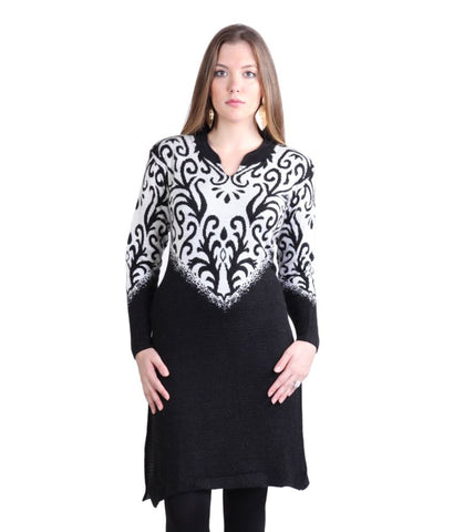 Latest Winter Kurtis Black & White Ankle Length Full Sleeve Winter Kurtis For Womens