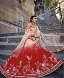 Lehenga Choli Bridal Red & Peach Ghagra Choli Bridal With Rose Embroidery Work