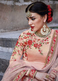 Lehenga Choli Bridal Red & Peach Ghagra Choli Bridal With Rose Embroidery Work