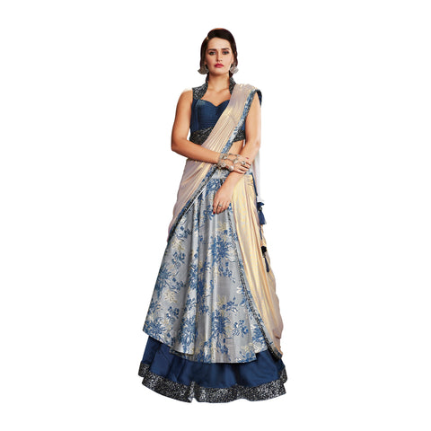 Lehenga Choli Online Grey & Navy Blue Sequins Embroidery Indian Lehenga Choli