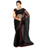 Designer Net Sarees Black Color Net Saree With Embroidered Booties