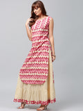 Long Kurtis With Skirts Pink & Beige Printed Straight Kurta With Skirt For Women