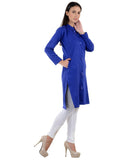 Long Woolen Kurtis Online Plain Blue Toggle Design Winter Kurtis For Womens
