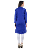 Long Woolen Kurtis Online Plain Blue Toggle Design Winter Kurtis For Womens