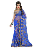 Blue Color Net Saree Designed With Embroidery & Floral Lace Work Designer Net Sarees