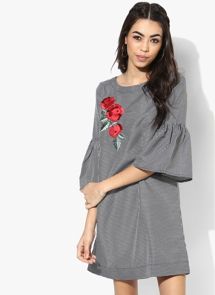 grey-coloured-check-printed-embroidered-shift-dress-sft07