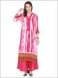 Straight Casual Wear White & Pink Colored Stitched Rayon Printed Kurti For Girl