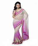 Purple & Off White Color Net Saree Designed With Patch & Lace Border Work Designer Net Sarees