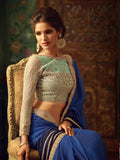 Monash Silk Blue Shaded Color Heavy Lace Work Designer Sarees For Women