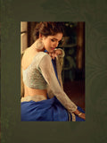 Monash Silk Blue Shaded Color Heavy Lace Work Designer Sarees For Women