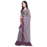 Multicolored Printed Crepe Ruffle Saree with Blouse