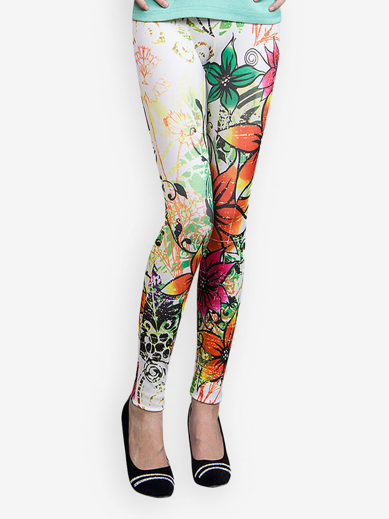 Leggings With Floral Pattern Highwaist Stretch 90er True Vintage 90s Floral  | eBay