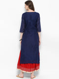Navy Blue & Red Embroidered Kurta with Skirt