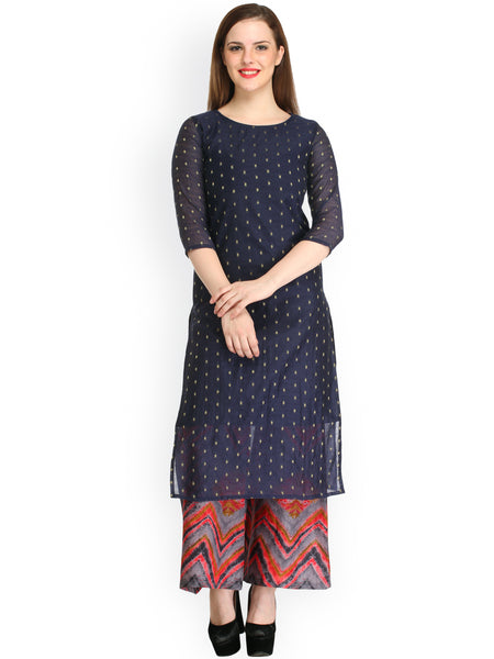 Navy & Grey Plazo Salwar Suits Round Neck Buy Palazzo Suits for Women's