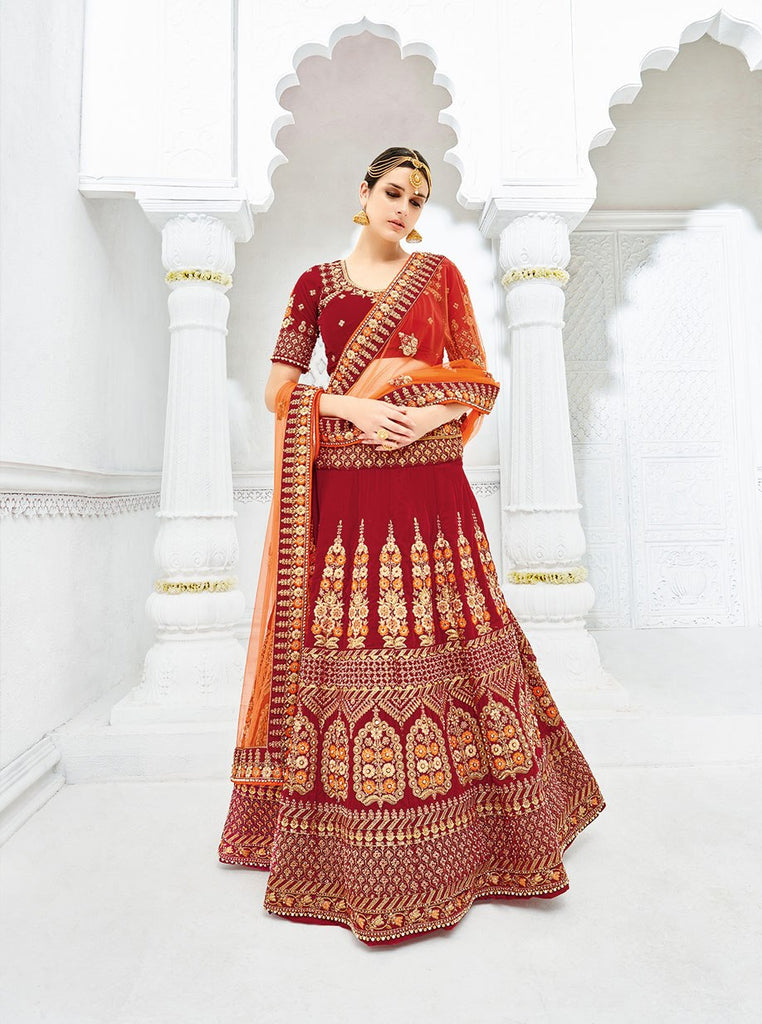 Maroon Embroidered Bridal Lehenga Set Design by Dolly J at Pernia's Pop Up  Shop 2024