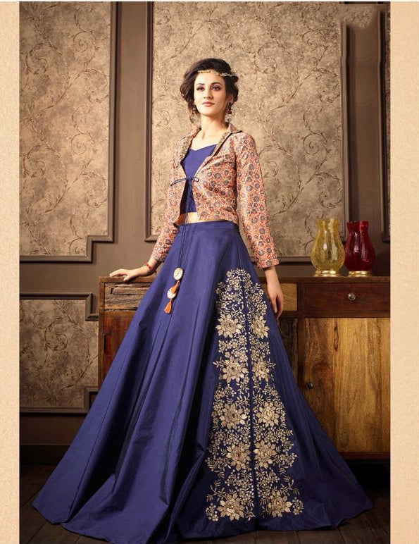 Buy Blue Crop Top N Jacquard Skirt Set Festive Wear Online at Best Price |  Cbazaar