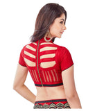 Black & Red Color Net Saree With Lace And Embroidery Work Designer Net Sarees