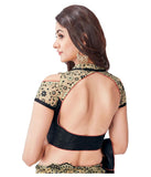 Designer Net Sarees Beige & Black Color Floral Embroidery & Lace Work Net Saree For Women