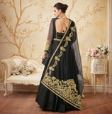 Party Wear Anarkali Suits Black Color Art Silk Semi Stitched Salwar Suit