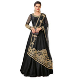 Party Wear Anarkali Suits Black Color Art Silk Semi Stitched Salwar Suit