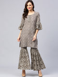 Party Wear Sharara Suits Beige & Brown Printed Sharara Suits Online