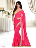 Partywear Pink Designer Georgette Sarees With Golden Lace Border