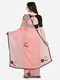 Patch Work Sarees - Pink Woven Design Poly Georgette Saree