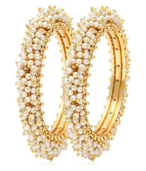 Gold Plated Pearl Studded Bracelet Bangles Set For Women And Girls