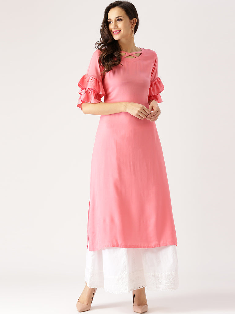 Blue for women cotton Fabric kurti short kurtis Three Quarter Sleeves  Trendy Fashionable Kurta Sets Daily