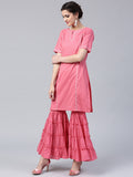 Plain Sharara Suits Pink Solid Kurta Sharara Suits With Long Kameez
