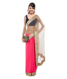 Pink & Beige Color Plain Net Saree Designed With Golden Lace Border