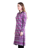 Purple Winter Wear Printed Straight Style Kurtis Woolen Kurtis Online