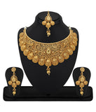 Festive Party Special Jewellery Zinc Gold Plated Kundan Golden Choker Necklace Set with Maang Tikka For Women