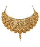 Festive Party Special Jewellery Zinc Gold Plated Kundan Golden Choker Necklace Set with Maang Tikka For Women
