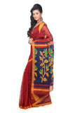 red-handloom-sarees-three-colors-handwoven-silk-sarees-with-leaf-print-border-work