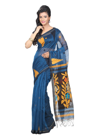 trendy-casual-wear-handloom-sarees-blue-handwoven-sarees-floral-print-work-handwoven-cotton-sarees